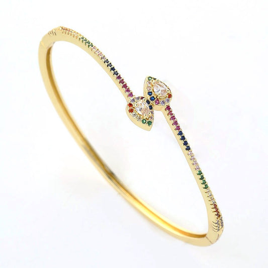 Serpentine Allure: Copper Micro Inlaid Bracelet with Colorful Zircon Double-Headed Snake