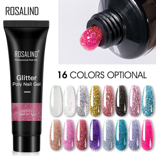 Get Glamorous with ROSALIND Glitter Poly Nail Gel Extension - Long-Lasting and Stunning Nail Art