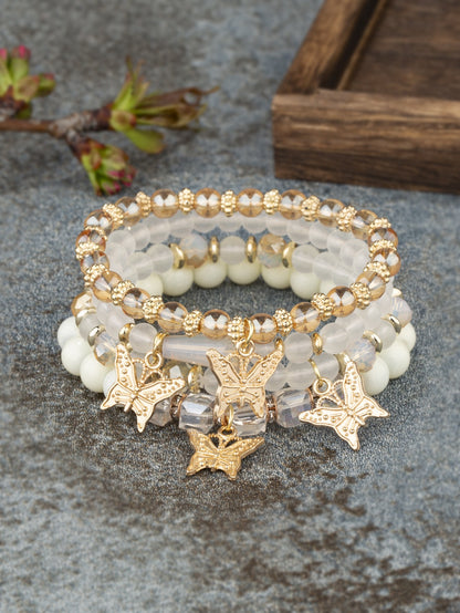 Fluttering Elegance: Bohemian Butterfly Crystal Multi-Layered Beaded Fashion Bracelet