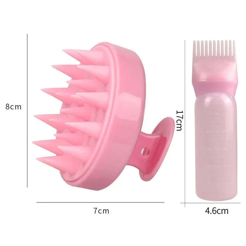 2PCS Refillable Applicator Comb Bottle & Elastic Massage Brush Set